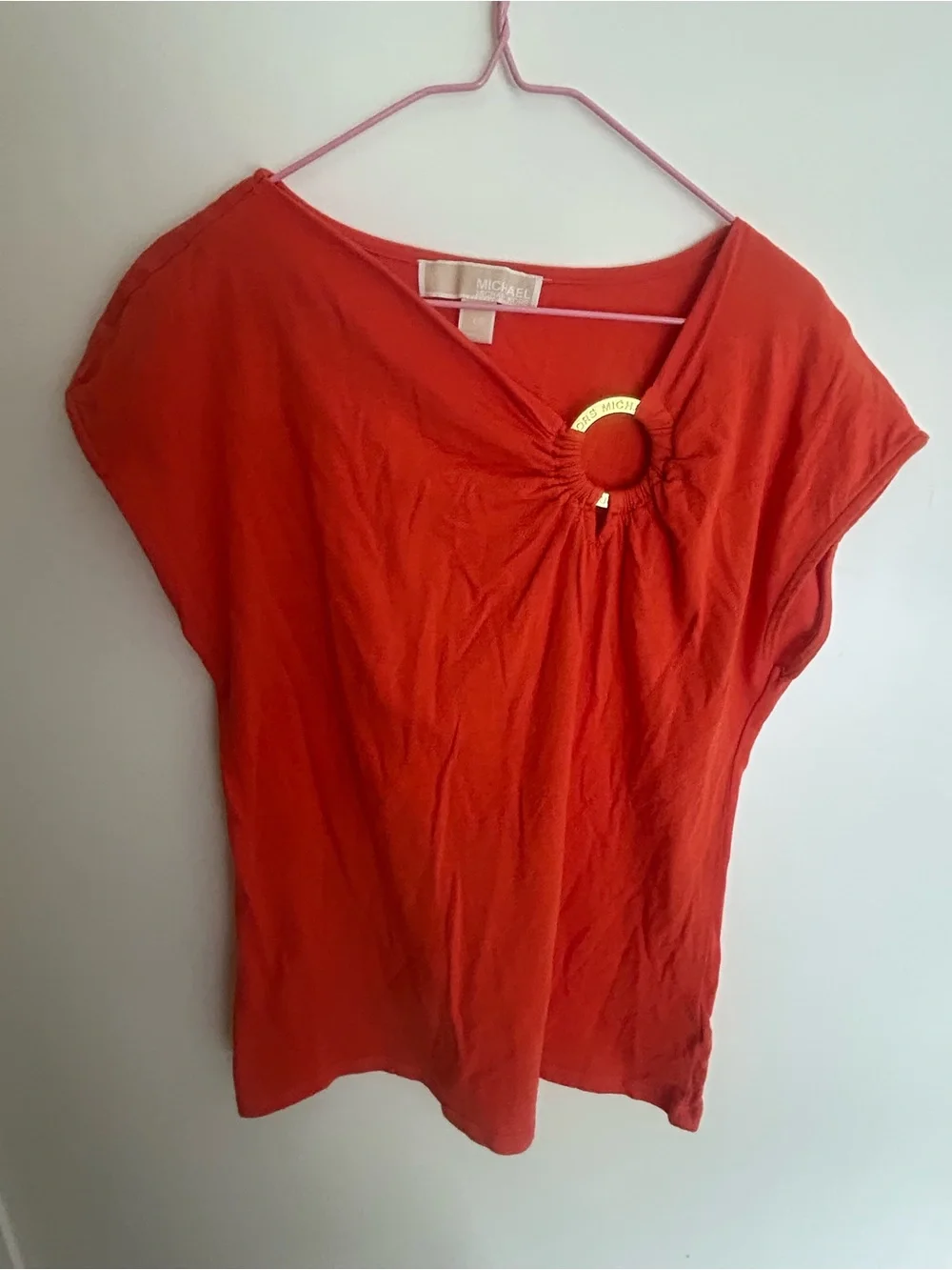 Michael Kors Orange Short-Sleeve Ring Accent Top